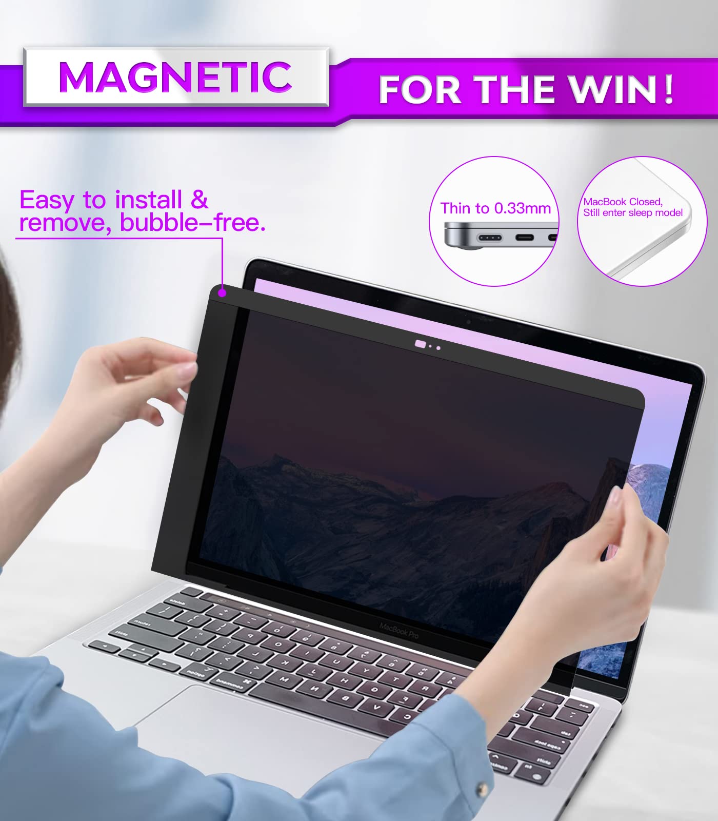 PYS MacBook Air 13.6 Inch Magnetic Privacy Screen for M2 Chip 2022 (A2681) - Removable Anti-Spy Laptop Shield