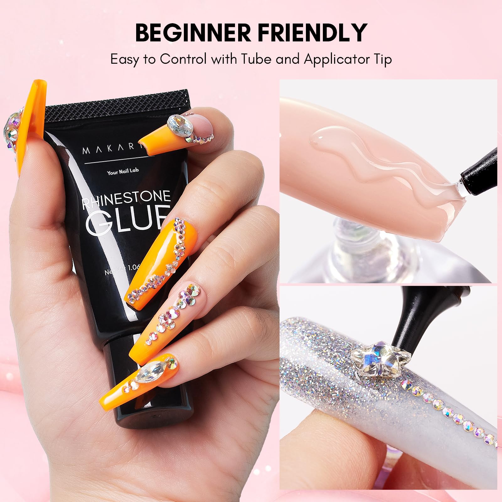 Makartt Rhinestone Glue for Nails: Super Strong Gel Nail Glue for Nail Charms Gems Decorations, 3D Gel Nail Art Bling Jewel Diamonds for Salon & DIY Manicure, 30ML UV Lamp Cured Need Beauty Gifts