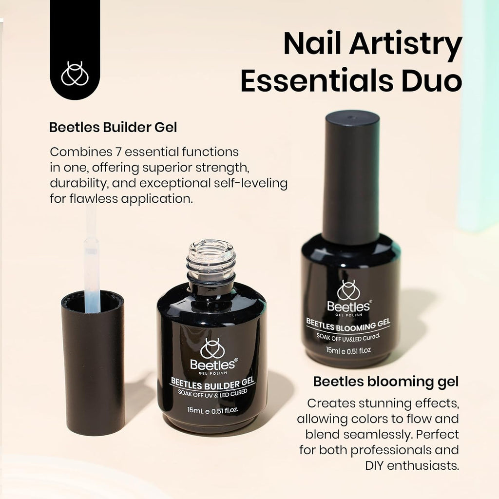 Beetles 2Pcs 15ml Gel Base and Top Coat Set - Upgrade No Wipe Extra Glossy Top Coat Finish for Gel Nail Polish, Soak Off UV/LED Lamp Needed, Essentials for Long-Lasting Manicure Kit