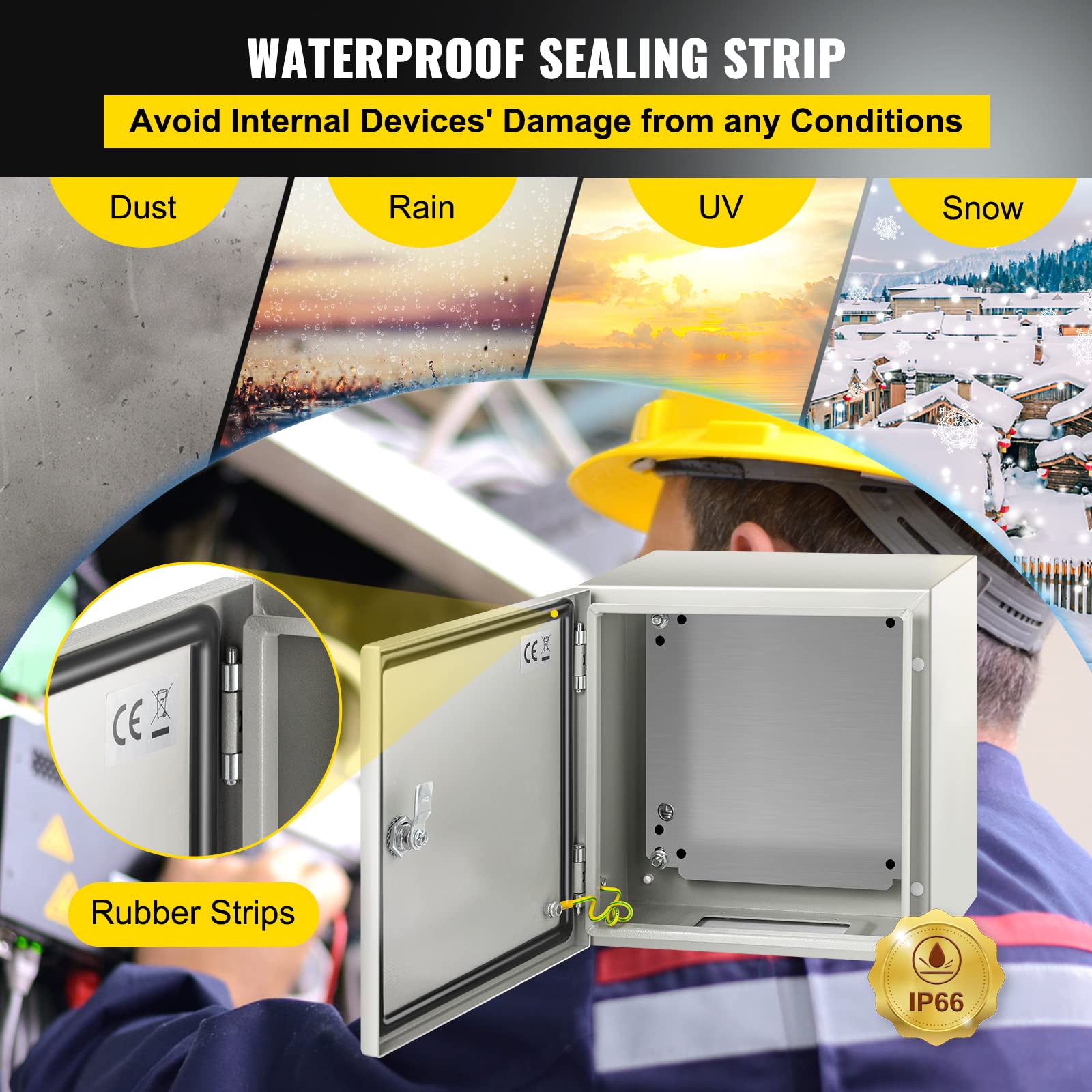 VEVOR NEMA Steel Enclosure, 8" x 8" x 6" NEMA 4X Steel Electrical Box, IP66 Waterproof & Dustproof, Outdoor/Indoor Electrical Junction Box, with Mounting Plate