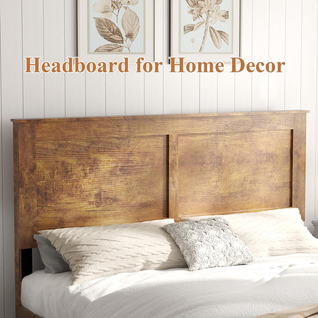 Wooden Bed Frame Full Size with Headboard, Farmhouse Platform Bedframe with Wood Slat Support, Sturdy Framework Bed Frame, Easy Assembly (Rustic Black)