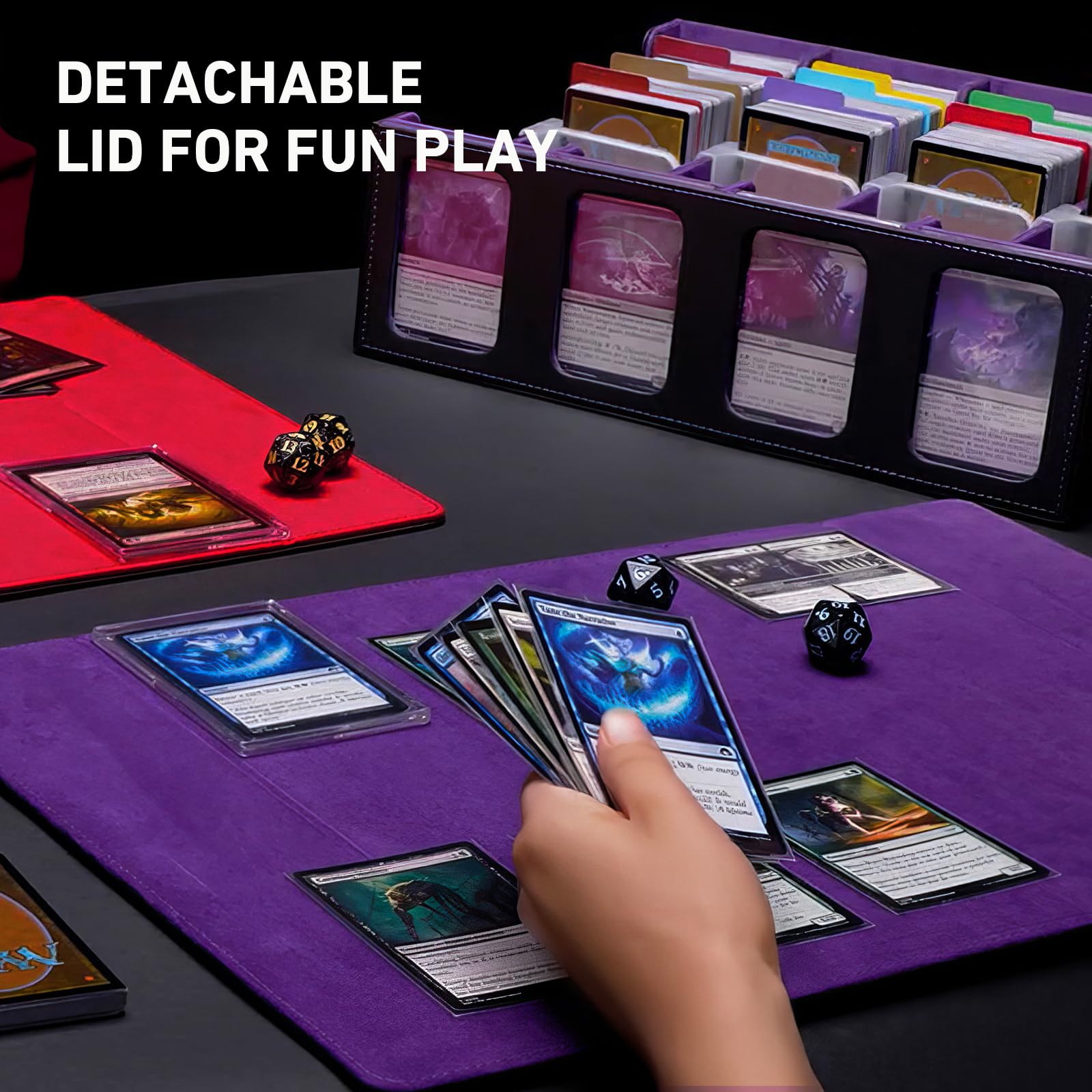 3-Row Trading Card Storage Box, Bulk Cards Case for 2400+ Mtg tcg Magic Playing Game Card Organizer, Commander Deck Box with 3 Supports & 24 Dividers