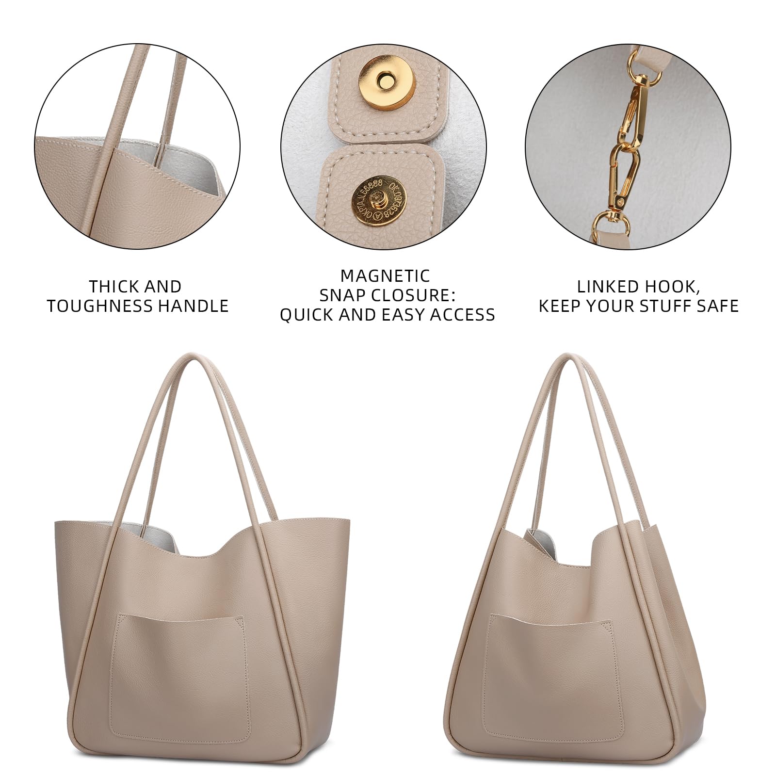KKXIU Tote Bag for Women Vegan Leather Shoulder Purse Large Capacity Travel Bag
