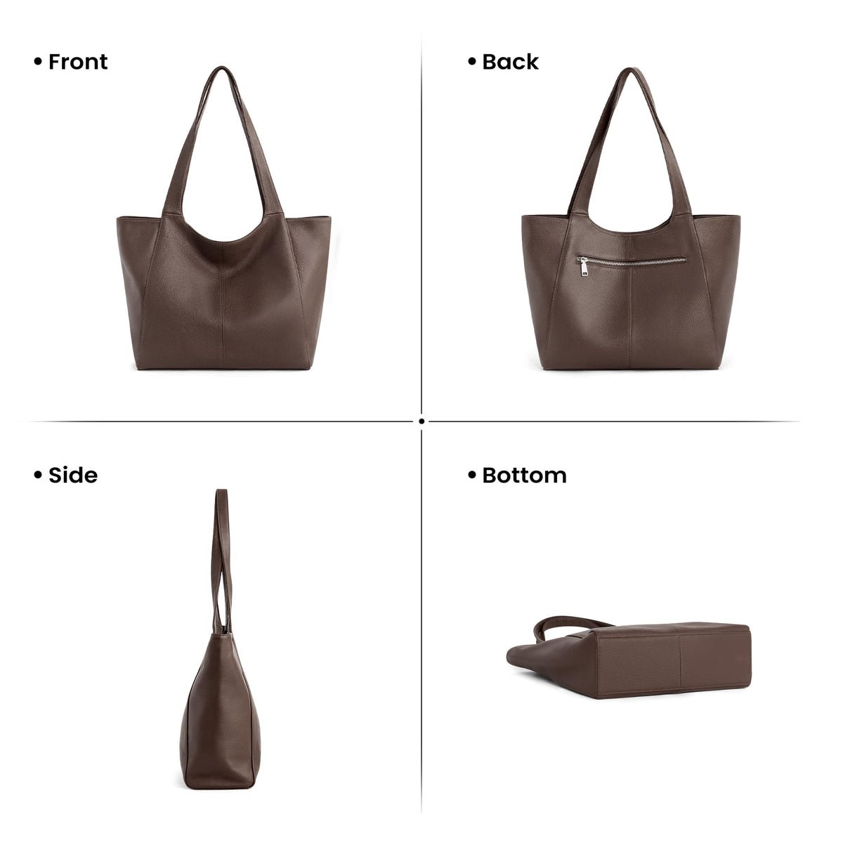 befen Soft Genuine Leather Tote Bag for Women Work with Zipper Slouchy Bags