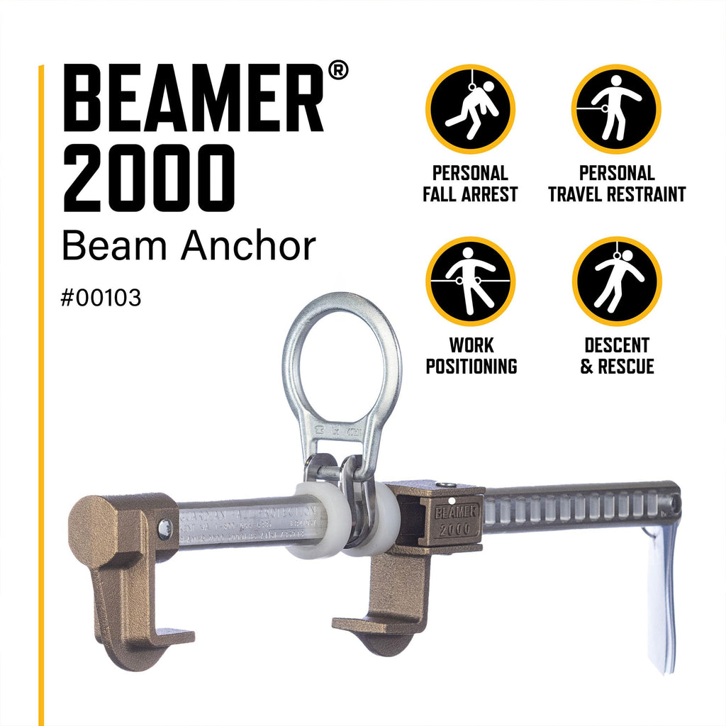 Guardian 00101 Beamer 2000 | Horizontal Beam Anchor | Fits 3.5 to 14 Inch Beams up to 1.25 Inches Thick | Tool Free Installation | OSHA and ANSI Compliant