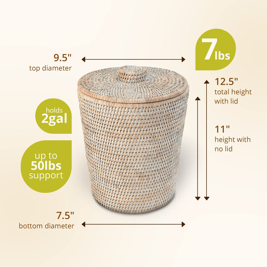 Kouboo La Jolla Rattan Round Waste Basket with Lid & Plastic Insert Black Wash