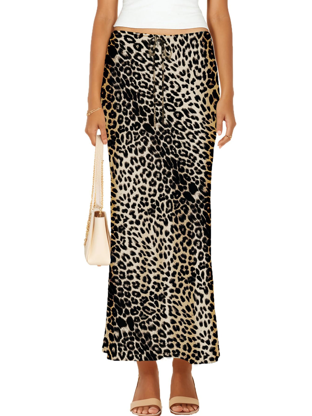 Womens Satin Silk Maxi Skirts Drawstring Flared Casual A-Line Long Skirt for Women