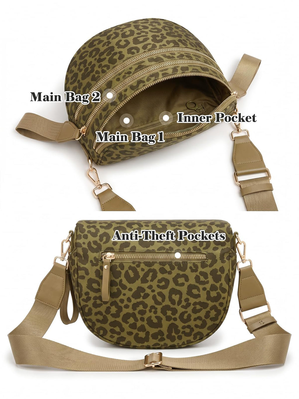 Pure Colour Crossbody Bag Bum Bag for Women,Spacious Purse Fanny Packs Belt Bag,Oversized Bum Bag (Bean Green Leopard Print Bum Bag)