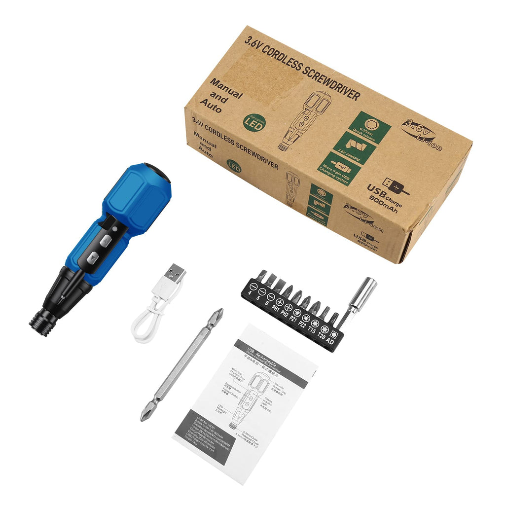 AMIR Cordless Power Screwdriver, Rechargeable Electric Screwdriver Sets, Portable Automatic Home Repair Tool Kit, Motorized Screwdriver with USB Cable and LED Lights