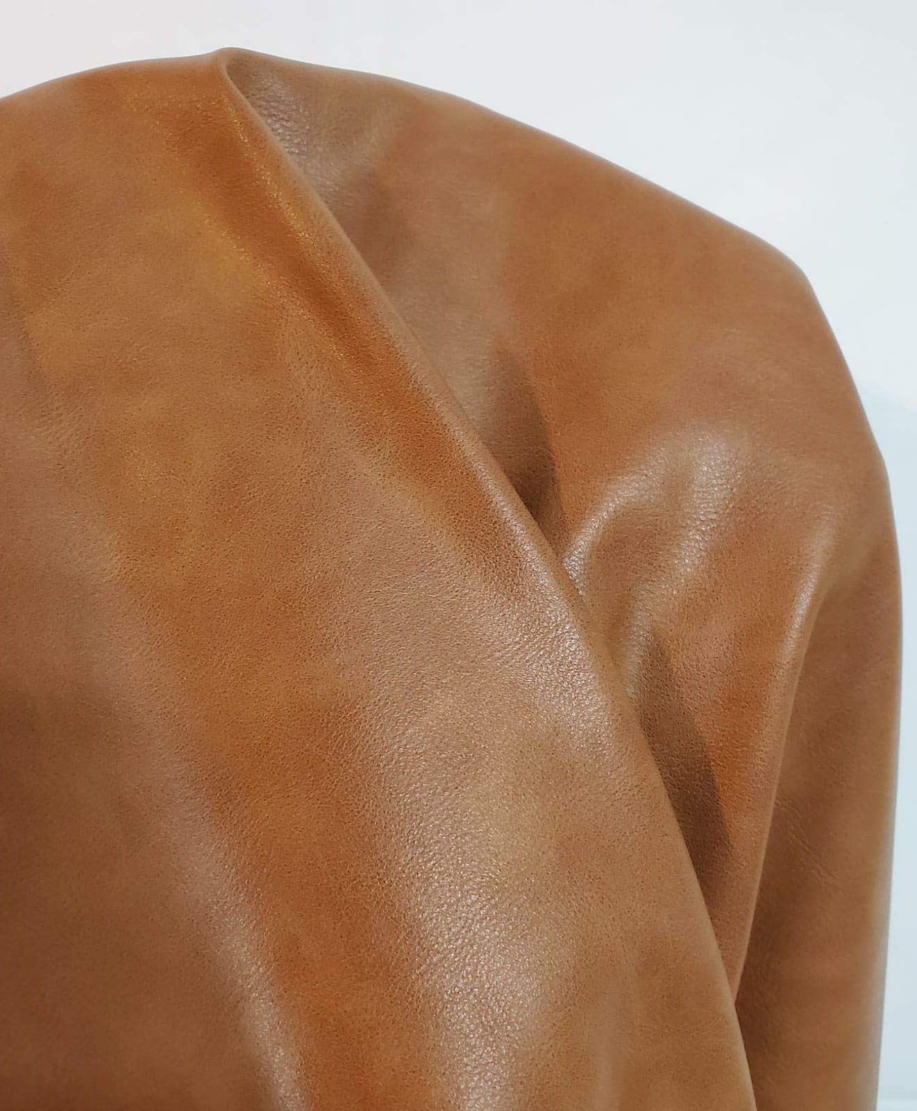 NAT Leathers™ | Acorn Brown Crazy Horse Soft Faux Leather Sheet PU (Peta Approved Vegan) | by The Yard Synthetic Pleather 0.9 mm Thick | 1 Yard (36 x 54 inch) Smooth Upholstery | Acorn, 1 Yard