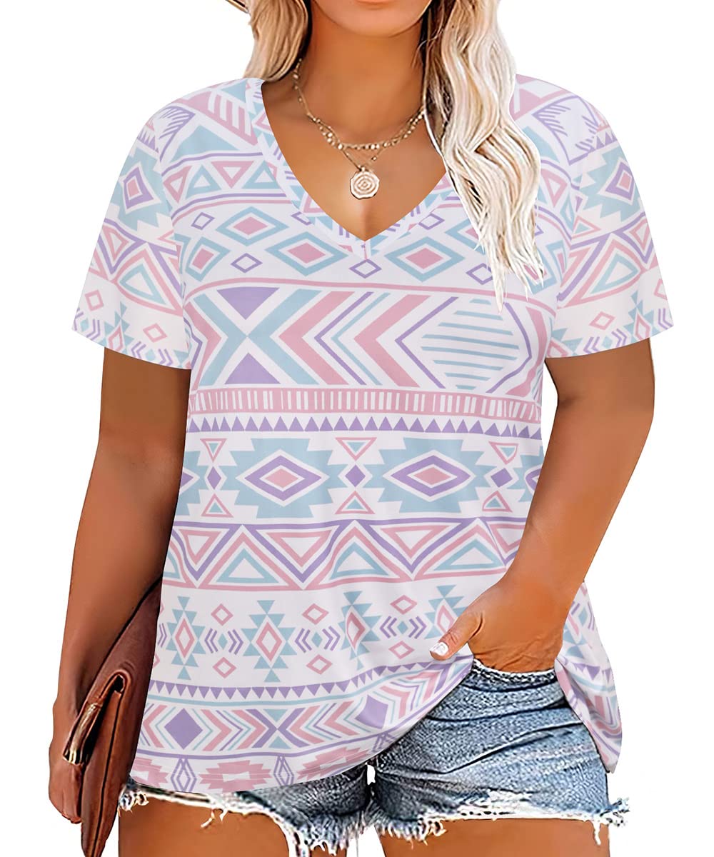 CARCOS Womens Plus Size Tops Short Sleeve Shirts V Neck Tunic Floral/Aniaml Blouses XL-5X