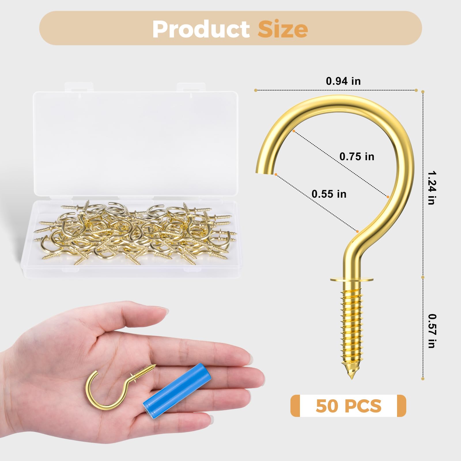 RELBRO Screw Hooks, 1-1/4 Inch Metal Screw in Cup Hooks, Black, 50 Pcs