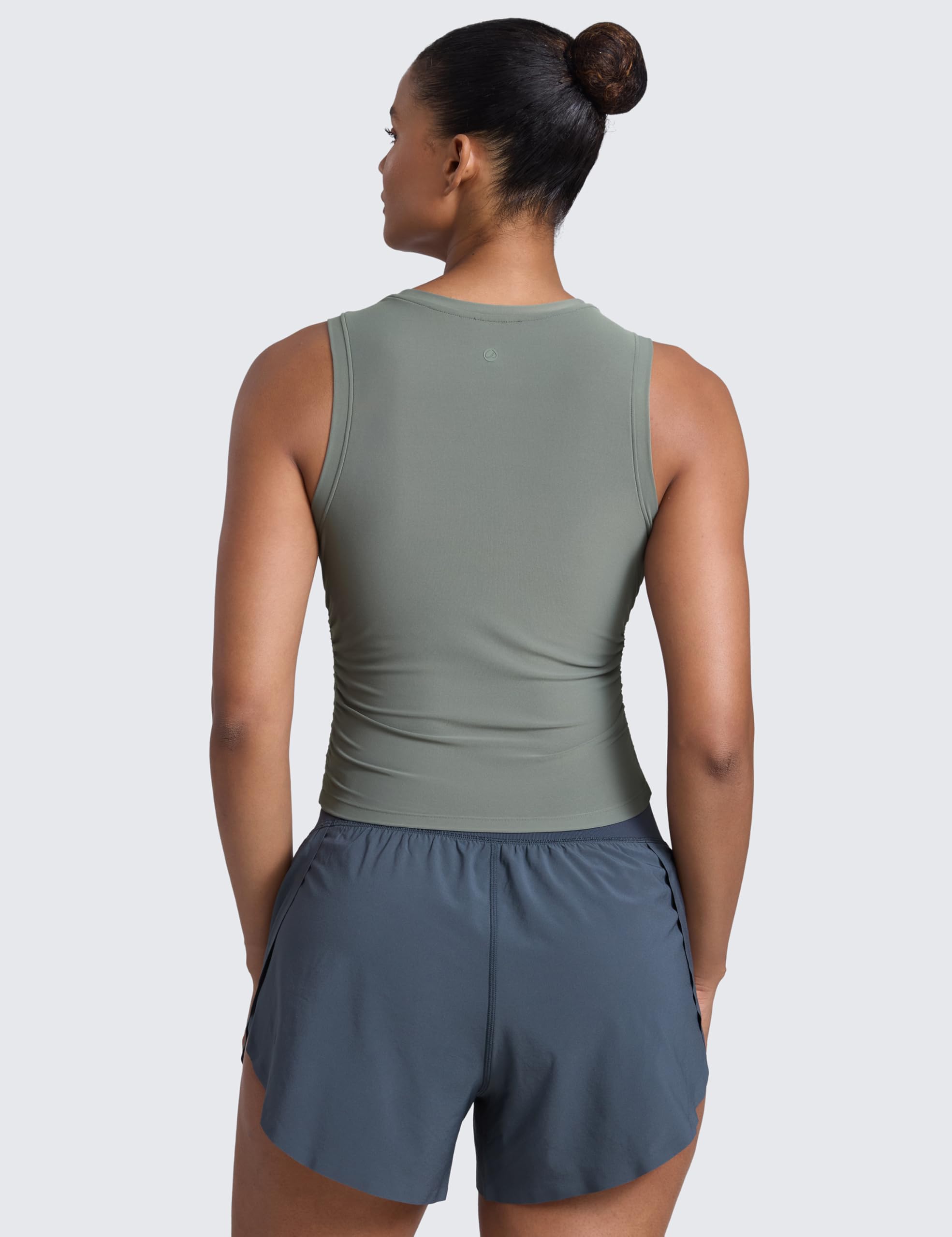 CRZ YOGA Cloudweight Womens Ruched Tank High Neck Workout Fitted Tops Basic Yoga Athletic Sleeveless Shirts