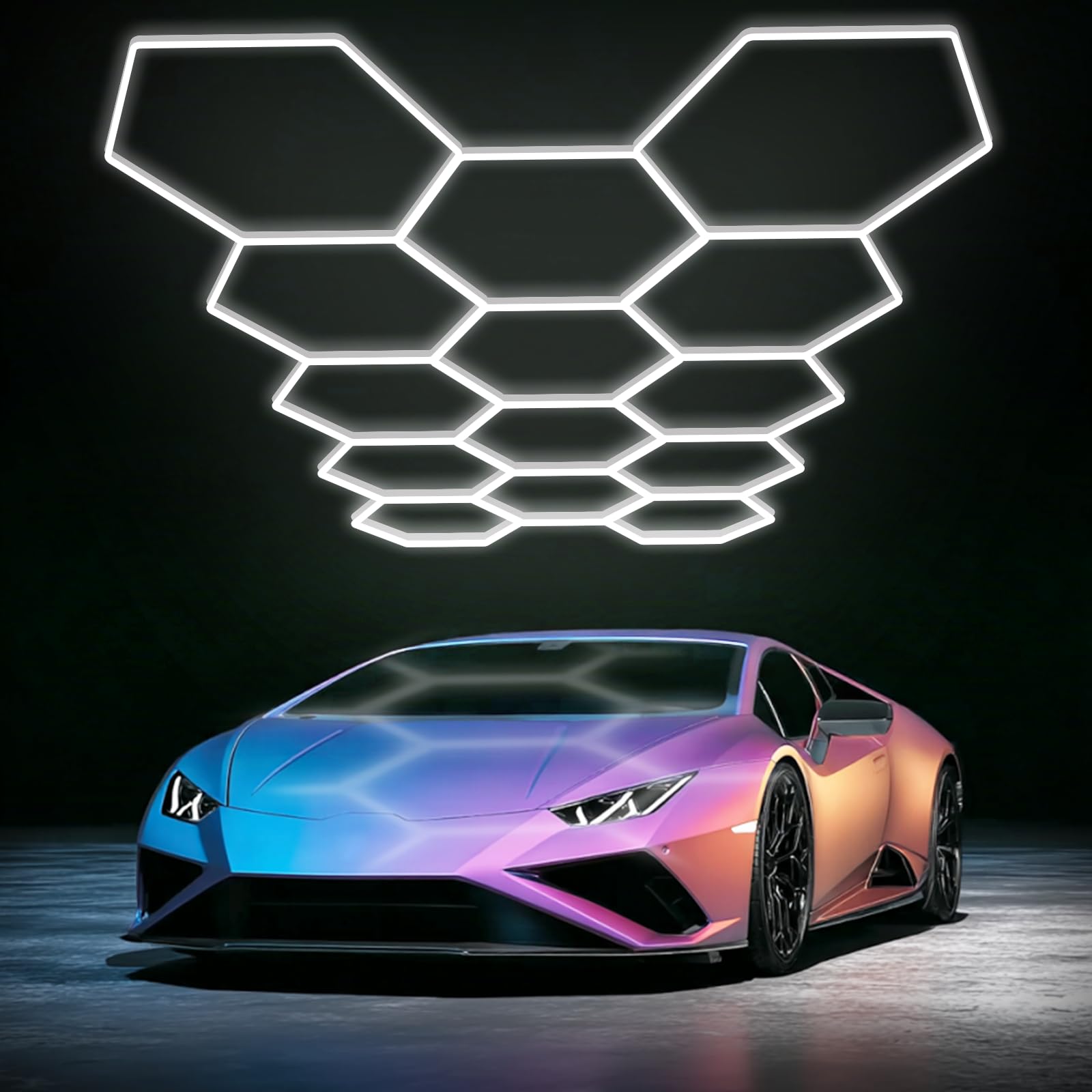 LZHOME LED Hexagon Garage Light: 12700LM Car Detailing Shop Light, DIY Splicing Ceiling & Wall Decor Lights, for Workshop Basement Gym Warehouse Bar Gaming Room