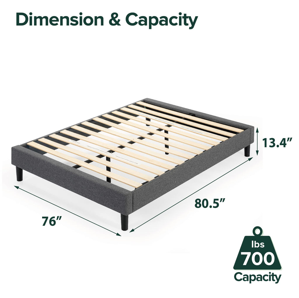 Zinus Curtis Upholstered Platform Bed Frame, Mattress Foundation, Wood Slat Support, No Box Spring Needed, Eco Friendly WonderBox (TM) Packaging, Dark Grey, Full