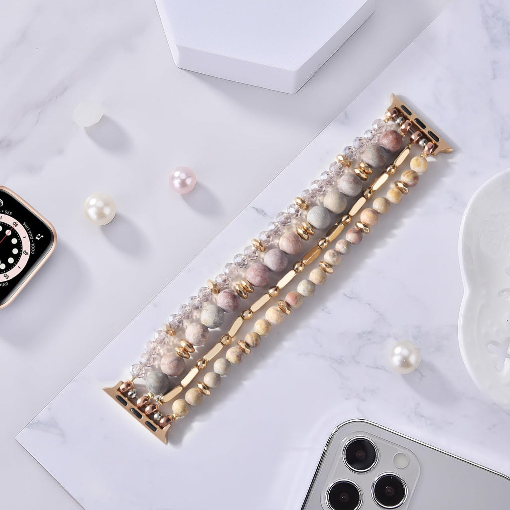 VISOOM Beaded Boho Bracelet Compatible for Apple Watch Band 40mm/38mm/41mm/42mm Series 11 10 9 8 7 SE Series 6/5/4 Women Fashion Cute Handmade Crystal Beads Stretchy Watch Strap for iWatch Bands 3/2/1