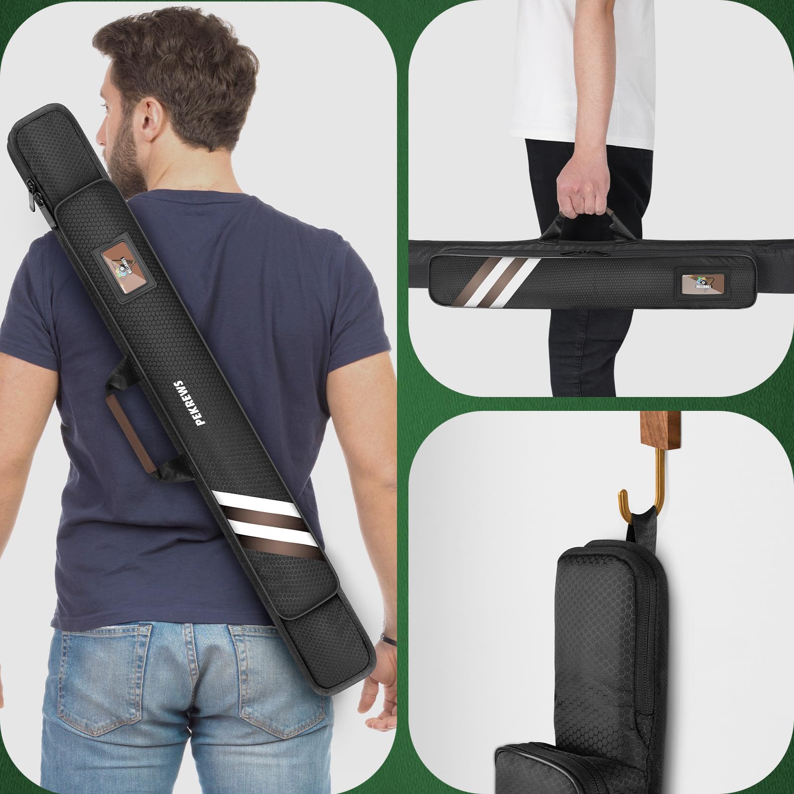 PEKREWS Pool Cue Case, Soft Pool Stick Case 1x1 Holds 1 Butt and 1 Shaft with Queue Zipper Pocket, Sturdy Polyester Billiard Cue Bag with Shoulder Strap Handle, Billiard Stick Bag for Men and Women
