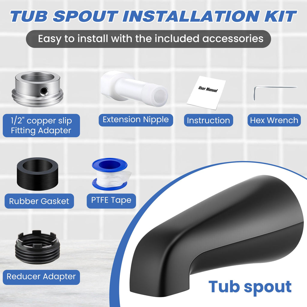 Dreyoo Tub Spout (Universal Fits 1/2" Copper Pipe, 1/2" IPS and 3/4" IPS), Bathroom Bathtub Faucet with Adapters and Hex Wrench(Brushed Nickel,Simple)