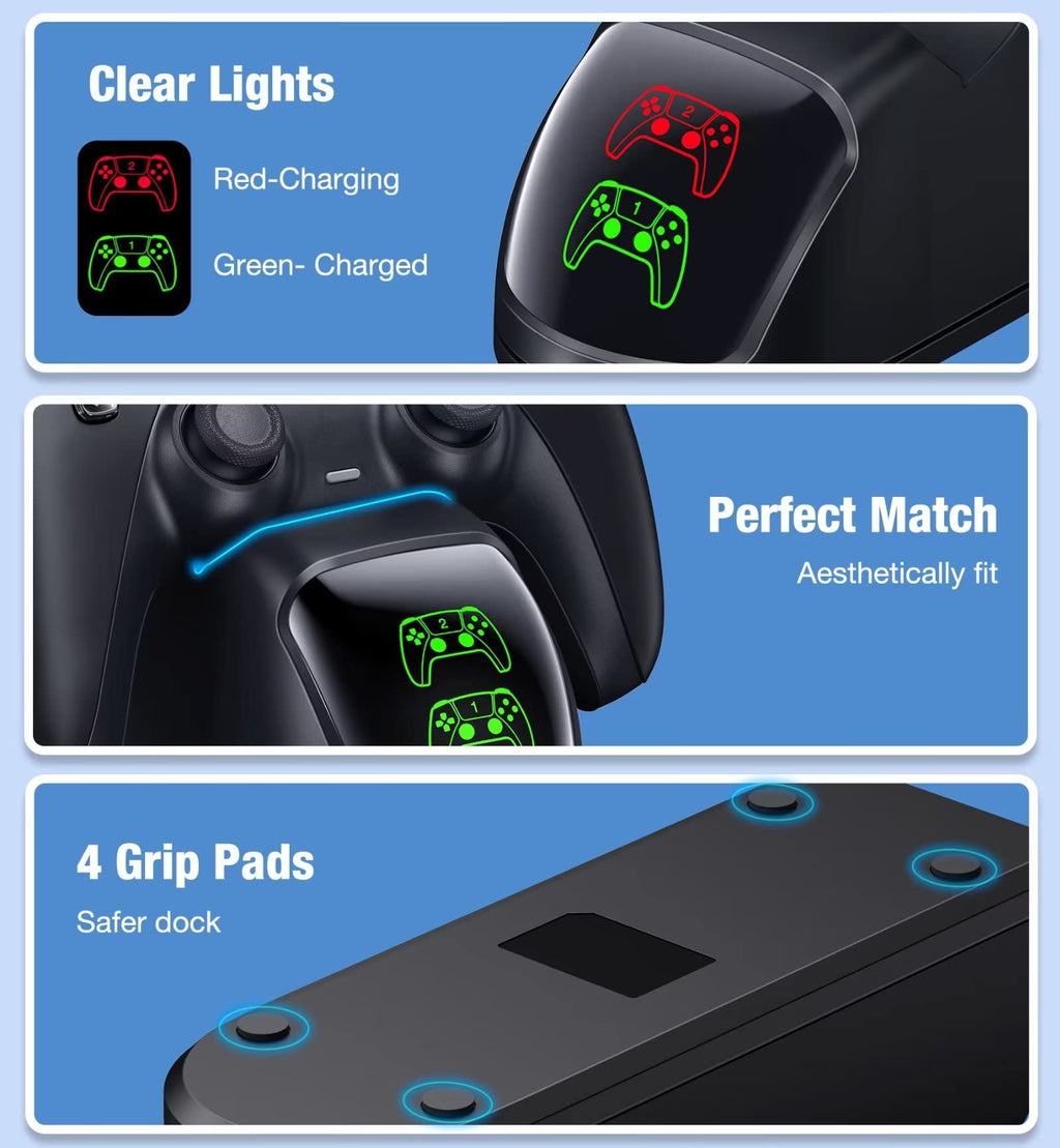 Controller Charging Station for PlayStation 5 Dualsense Controller with Dual Stand Charger Dock, Upgrade Charger for PS5 Accessories Fast Charging Cable, Charging Station Black for PS5