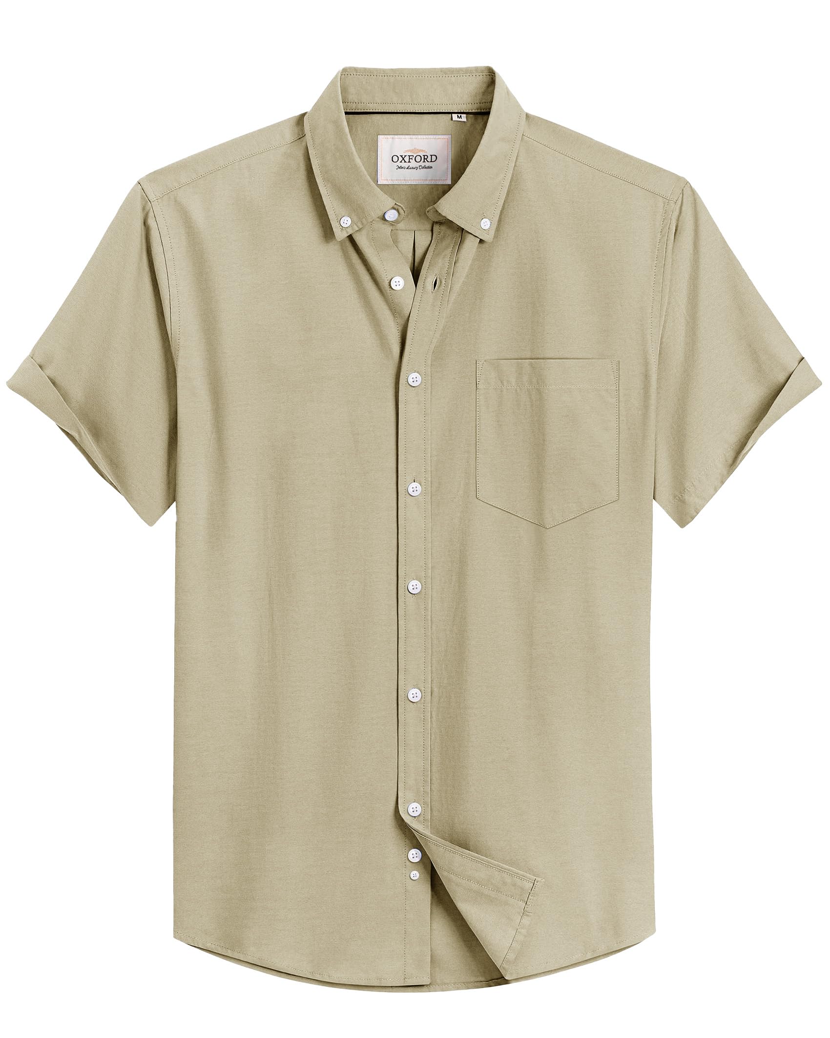Alimens & Gentle Men's Short Sleeve Oxford Shirt Regular Fit Button Down Collar Shirts with Pocket