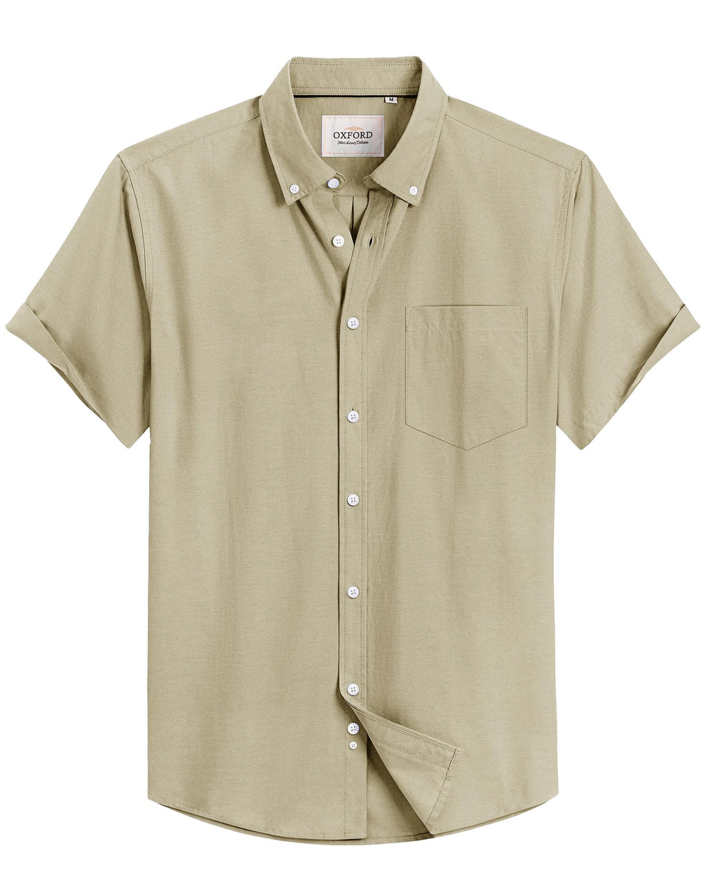 Alimens & Gentle Men's Short Sleeve Oxford Shirt Regular Fit Button Down Collar Shirts with Pocket