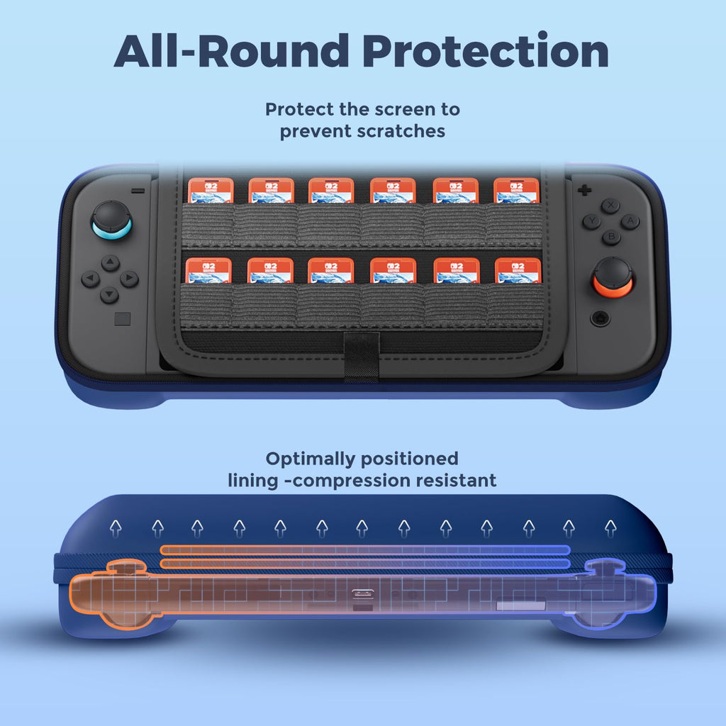ProCase Carrying Case for Nintendo Switch 2 (2025) with 24 Game Card Slots, Hard Portable Travel Case Storage Bag Protective Pouch for 2025 Nintendo Switch 2 Console AC Adapter & Accessories -Black,L