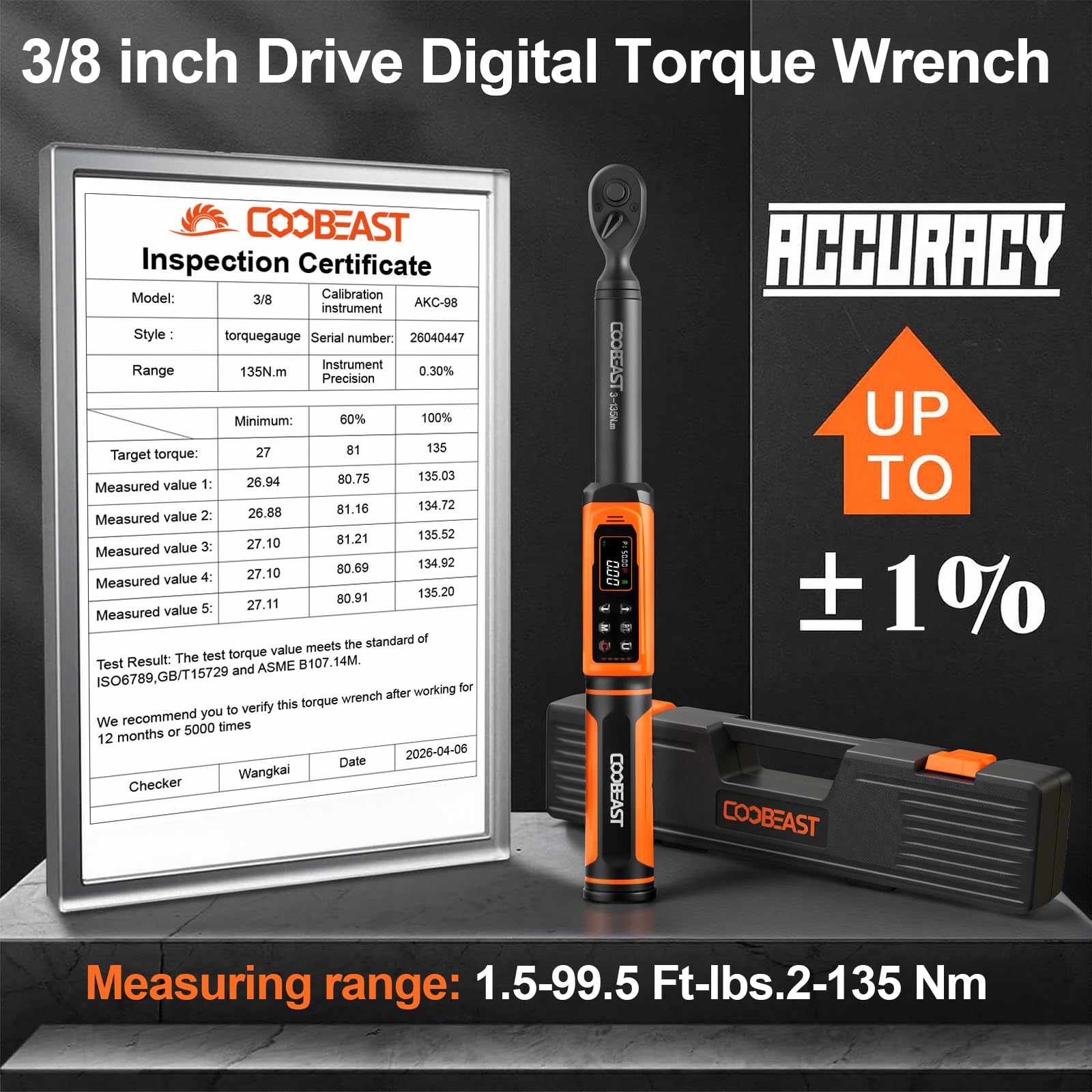 Digital Torque Wrench, 1/2 Drive Electronic Torque Screwdriver with Preset Value(3.76-250.8 Ft.lbs./5.1-340Nm), Buzzer and LED Flash Five Units of Measure Torque Wrench for Motorcycle, Auto Repair