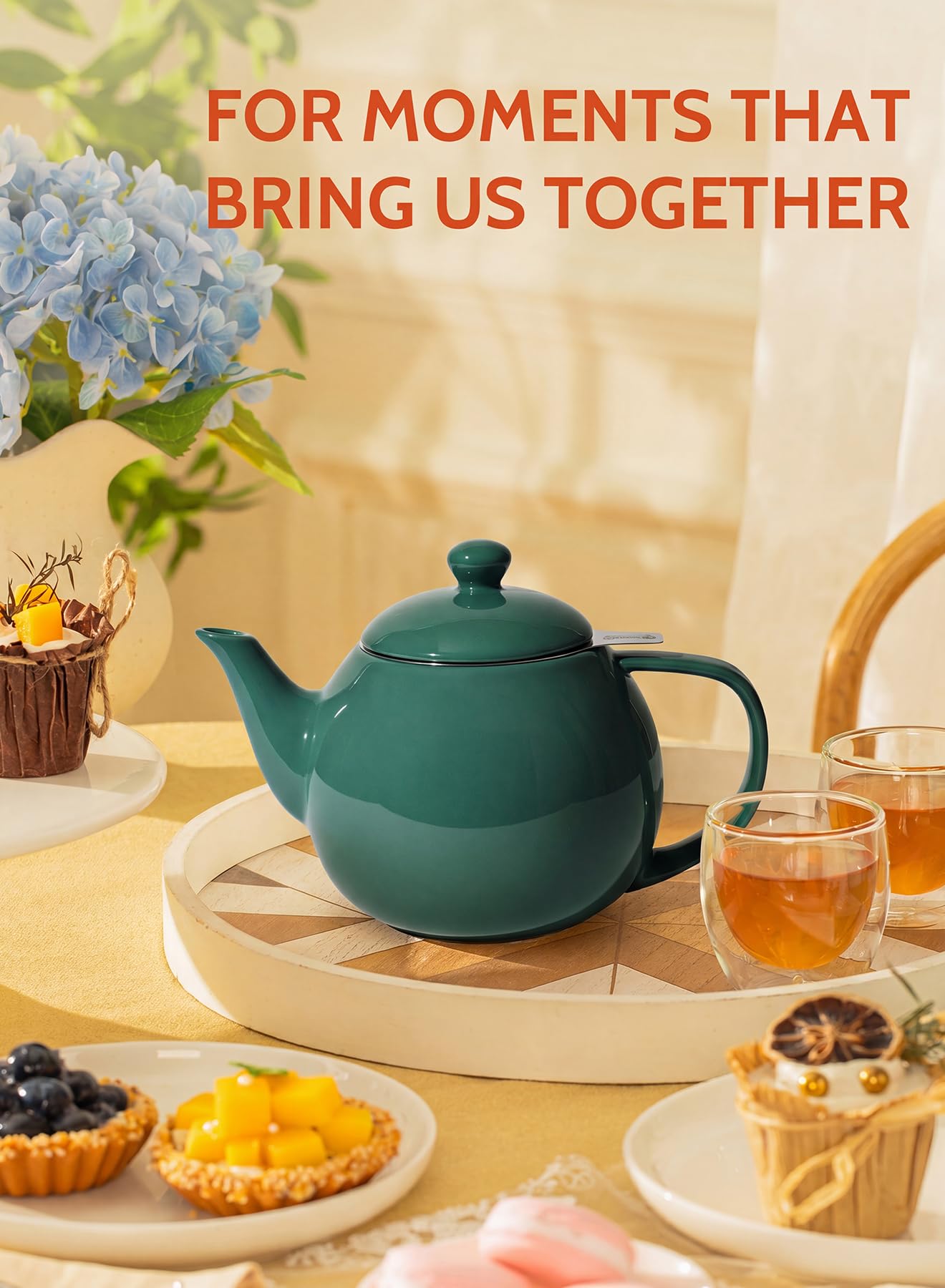 Sweese Porcelain Teapot 27 oz with Infuser for Loose Leaf Tea, Bluish Grey