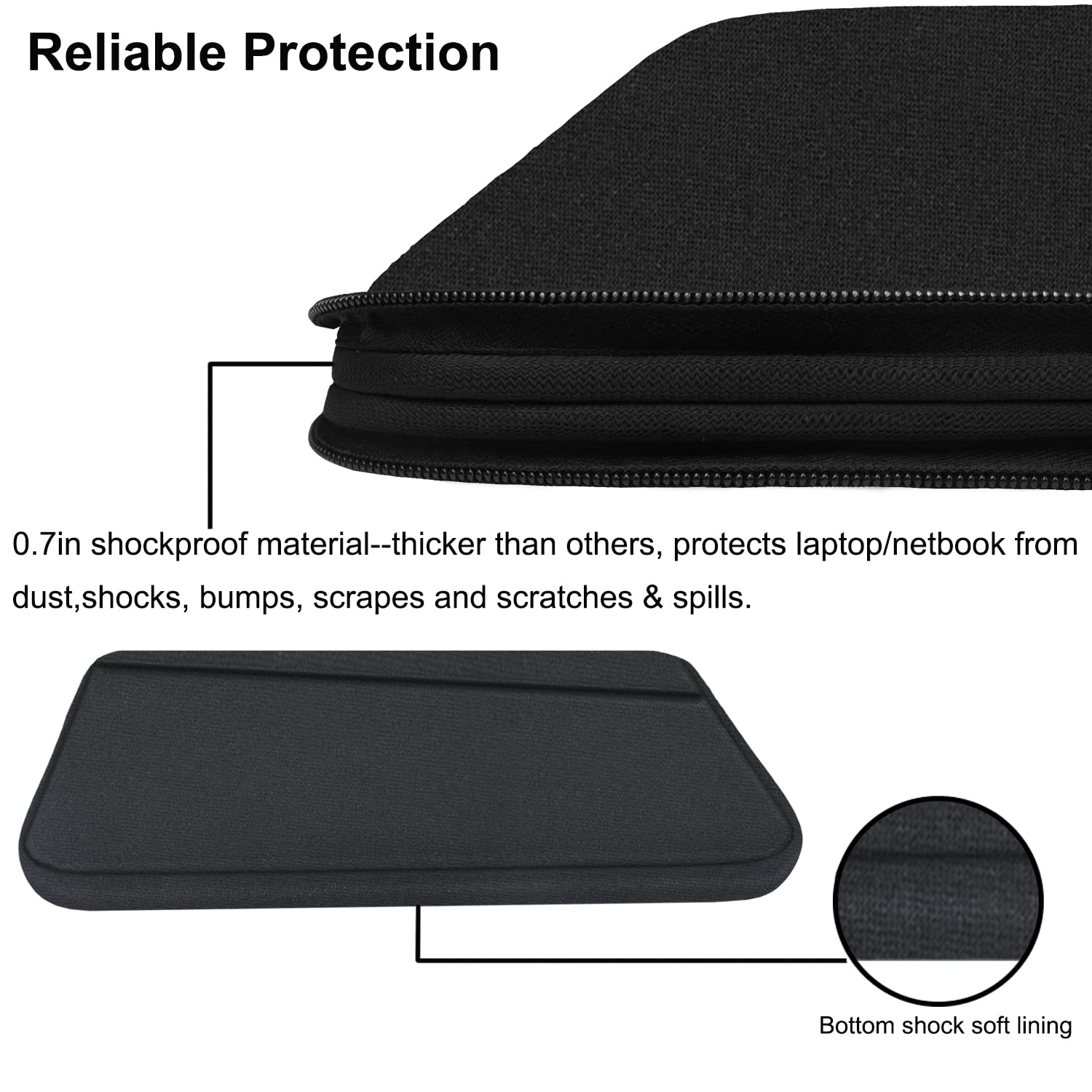 Laptop Sleeve Case 13.3 Inch, Durable 14 Inch Laptop Case Computer Carrying Bag Protective Cover Compatible with 13 14 inch MacBook Pro, MacBook Air, Dell, HP, Lenovo, Notebook, Computer, Black