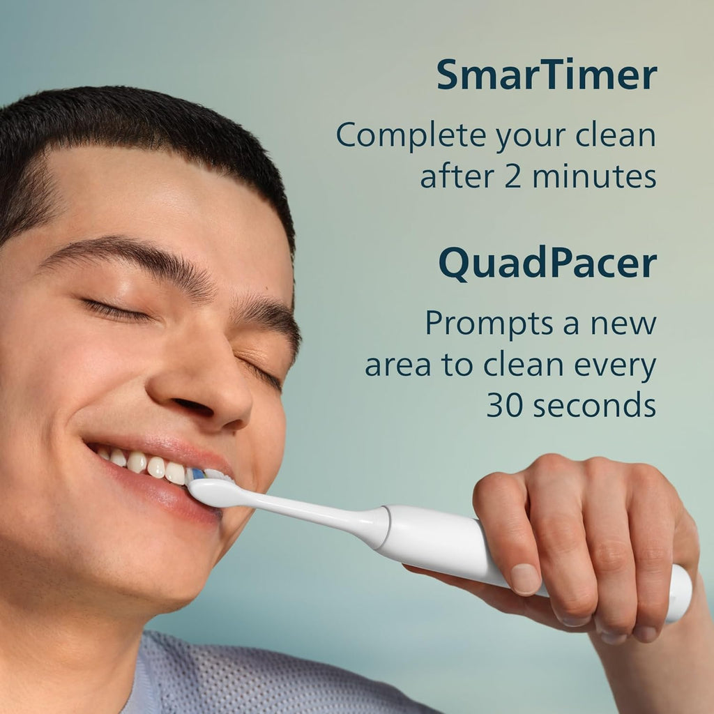 PHILIPS Sonicare 1100 Series Electric Toothbrush - Sonic Toothbrush with Advanced Sonic Technology, EasyStart, Smartimer & Quadpacer, White, Model HX3641/02