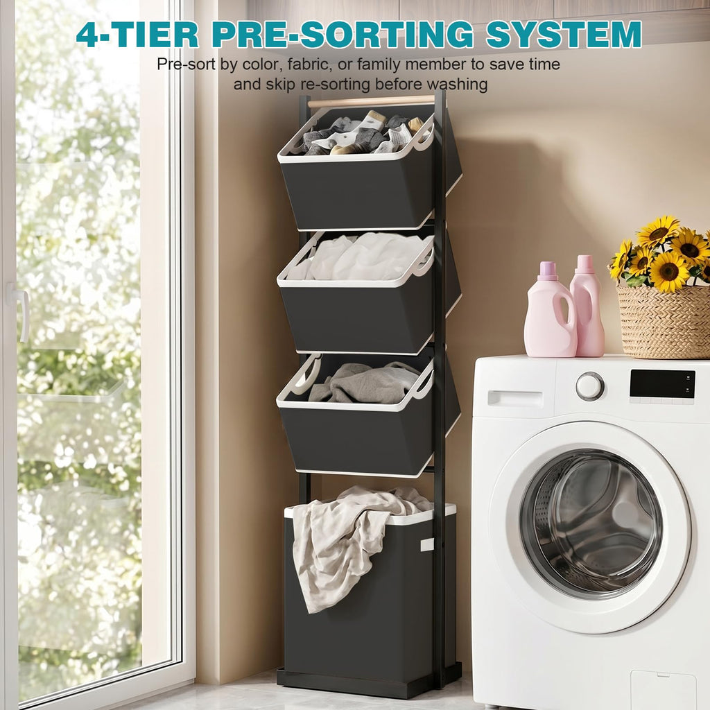 BAOKALER Rolling Laundry Hamper Cart with Wheels, 3 Tier White Laundry Baskets, Clothes Hamper with Portable Storage Baskets for Kitchens, Bathrooms, Bedrooms, Classrooms, Laundry Rooms(75L)