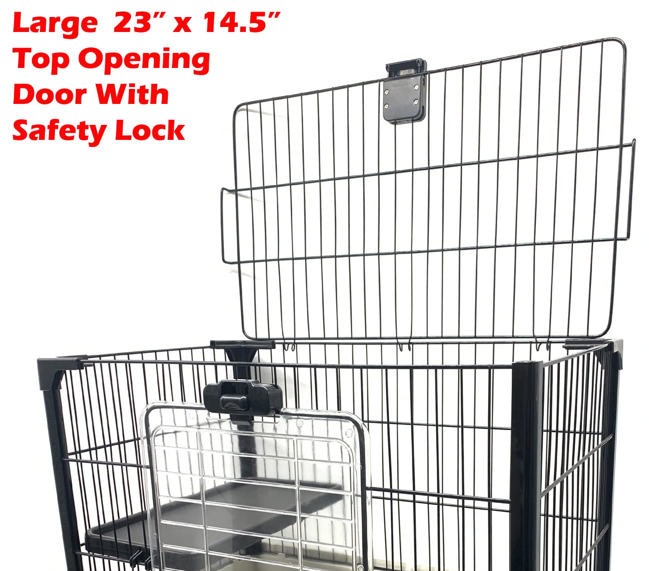 Deluxe 2-Level in/Outdoor Rabbit Hutch Cage for Ferret Squirrel Chinchilla Paw Safe Solid Platform Ramp Mesh Floor Pull Out Leakproof Easy Clean 2-Inch Deep Tray Large Access Doors Lockable Casters