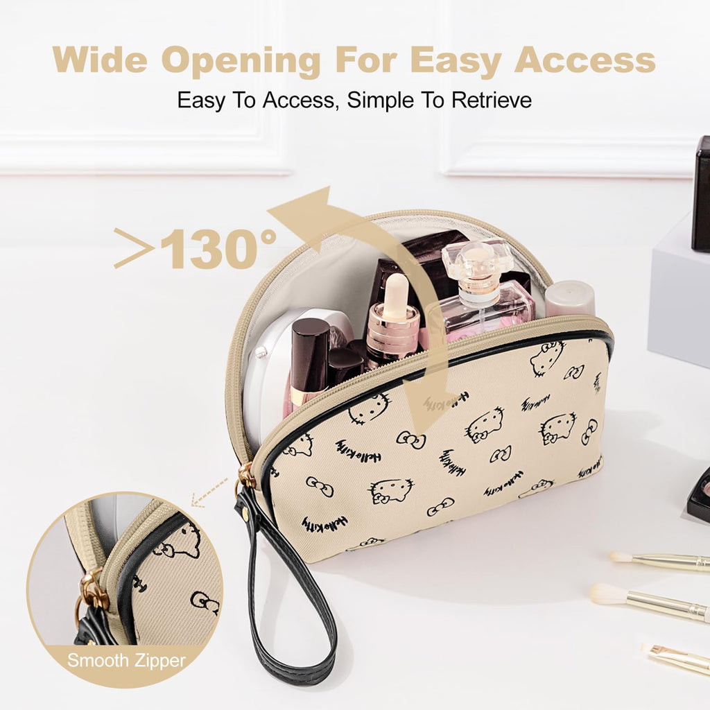 AmBealla Makeup Bag Large Waterproof Cosmetic Bags with Makeup Brush Holder,Cute Printed Makeup Organizer for Women Traveling,Portable Toiletry Bag for Girls