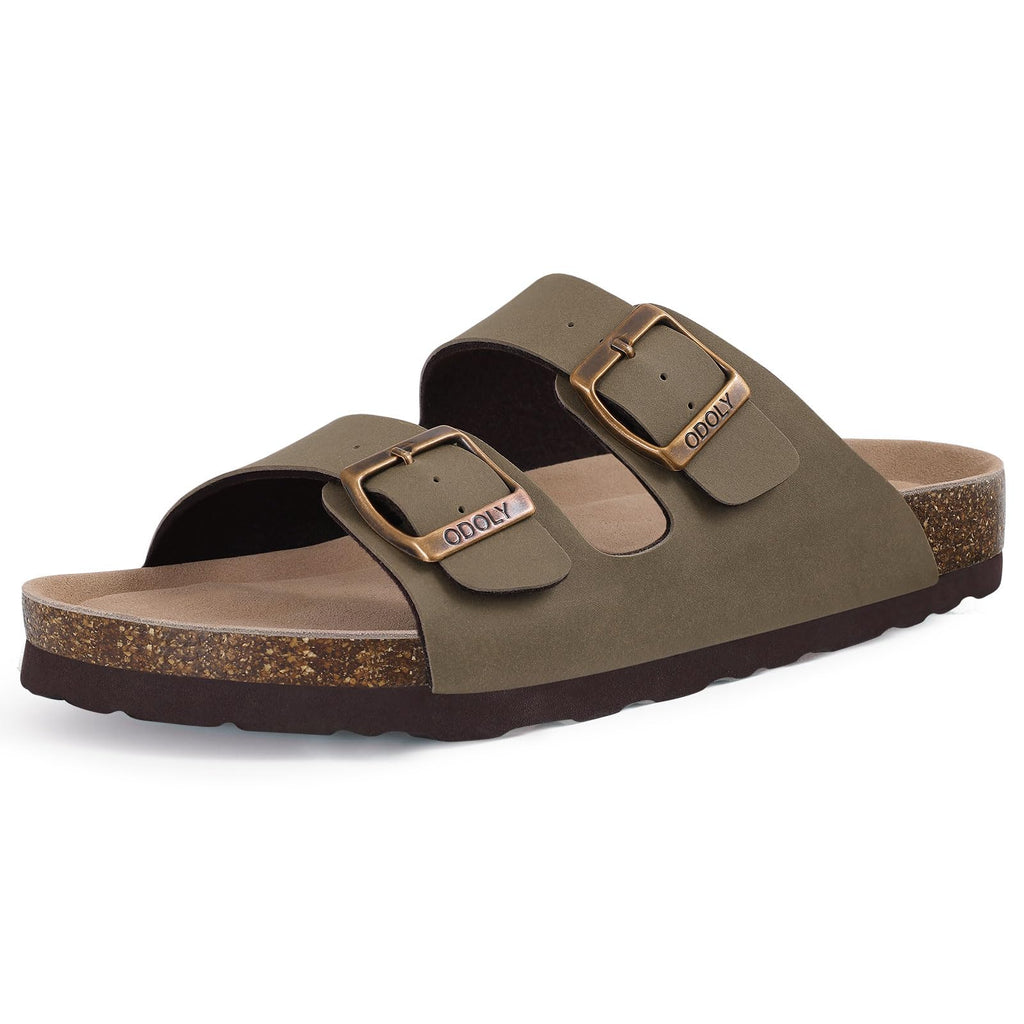 ODOLY Unisex Cork Footbed Slide Sandal, Arch Support Summer Outdoor Sandals with Adjustable Buckle for Women and Men