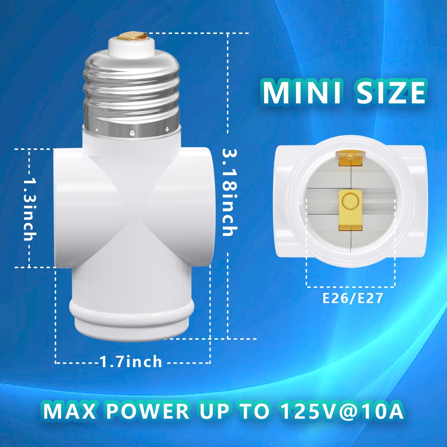 Light Socket Adapter, Convert E26 Light Socket to 3-Prong Outlet Adapter and Light Bulb Socket, 1 Pack(White)