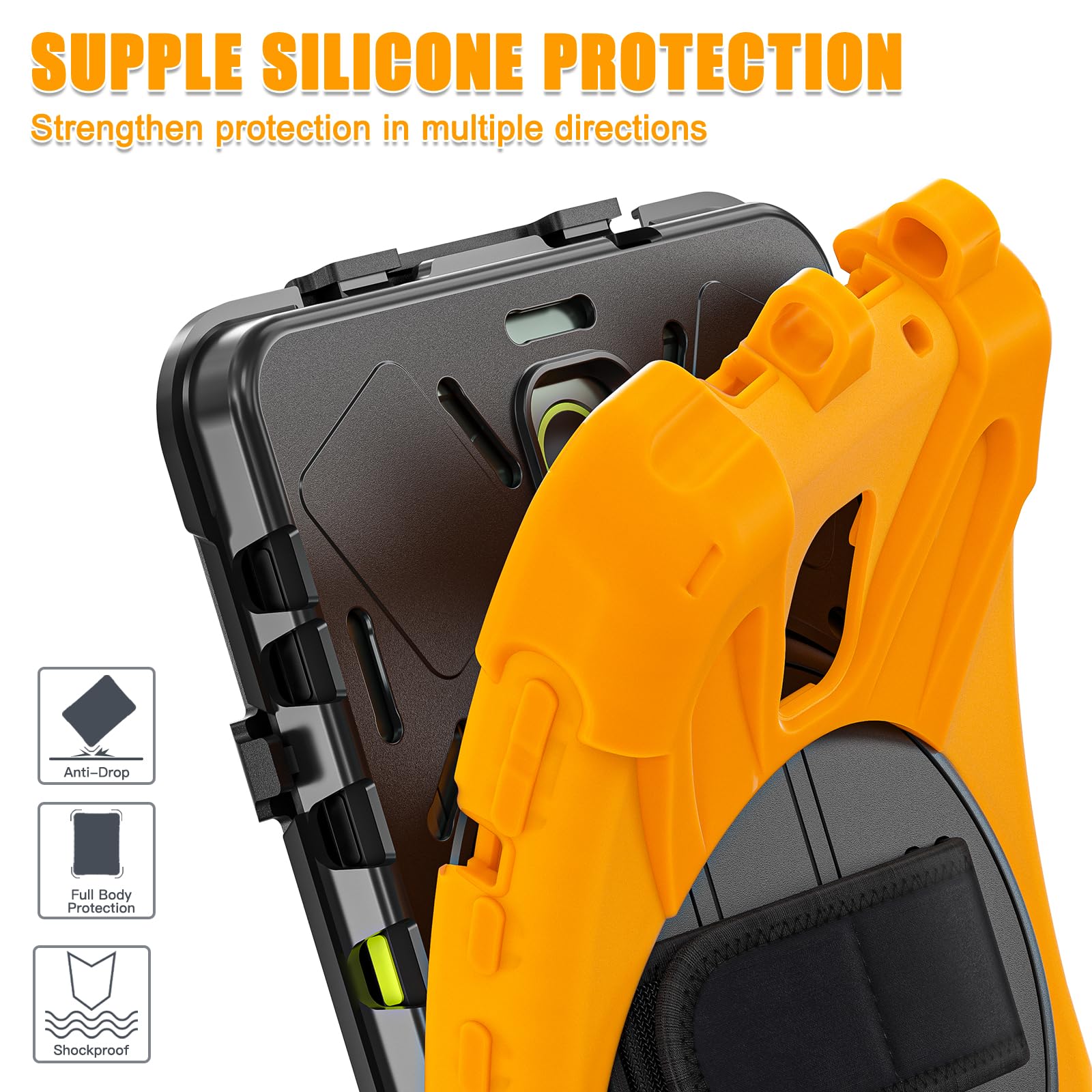 Samsung Galaxy Tab Active5/Active 3 8.0 Case, with 360 Stand, Handle Hand Strap & Shoulder Strap for Galaxy Tab Active5 8" 2024 X300/X307, Active3 8" 2020 T570/T575/T577 (Black)