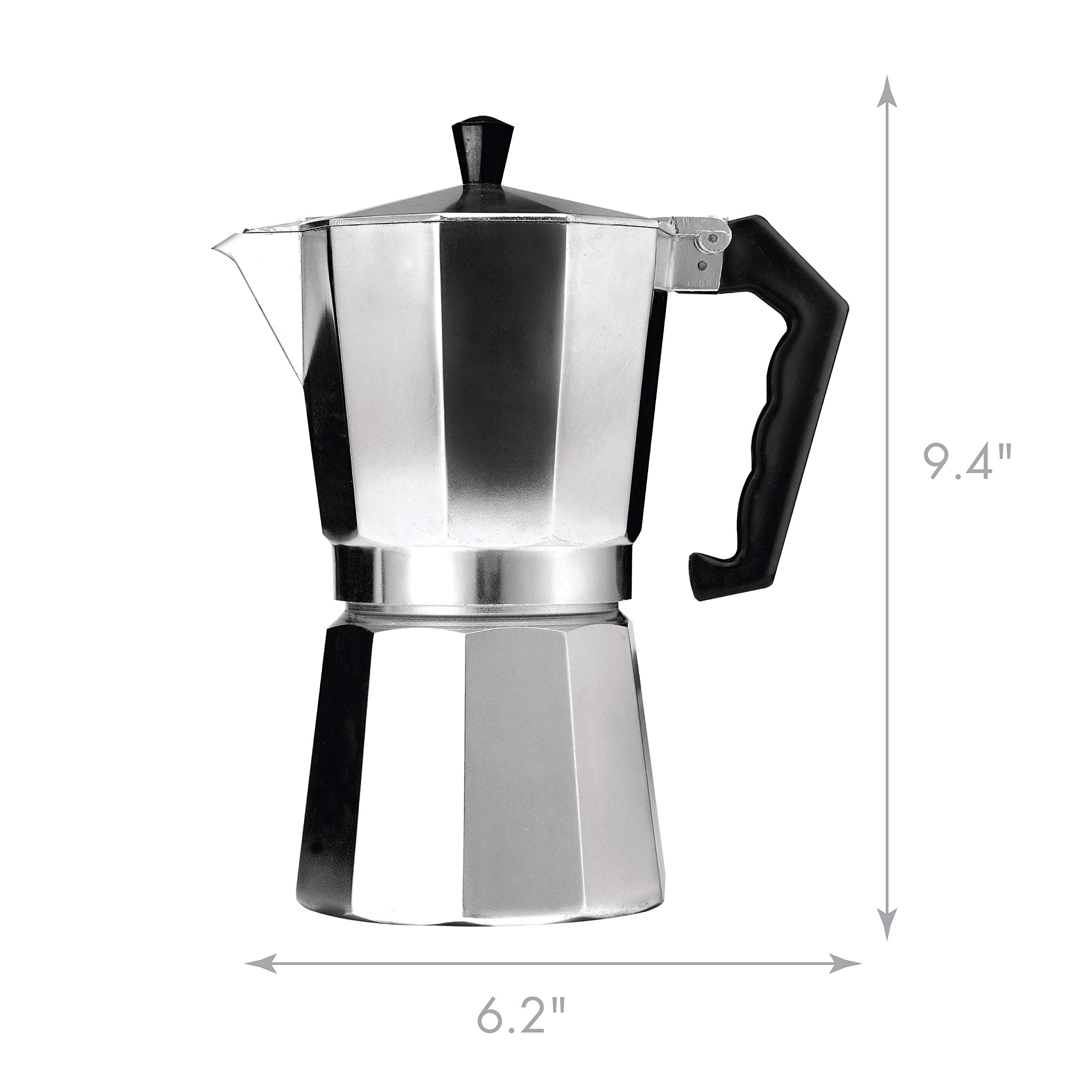 Primula Classic Moka Pot Stovetop Espresso and Coffee Maker, Italian and Cuban Cafetera for Rich Espresso Brewing, Durable Aluminum Greca Coffee Maker with Easy Grip Handle, 6-Cup, Black