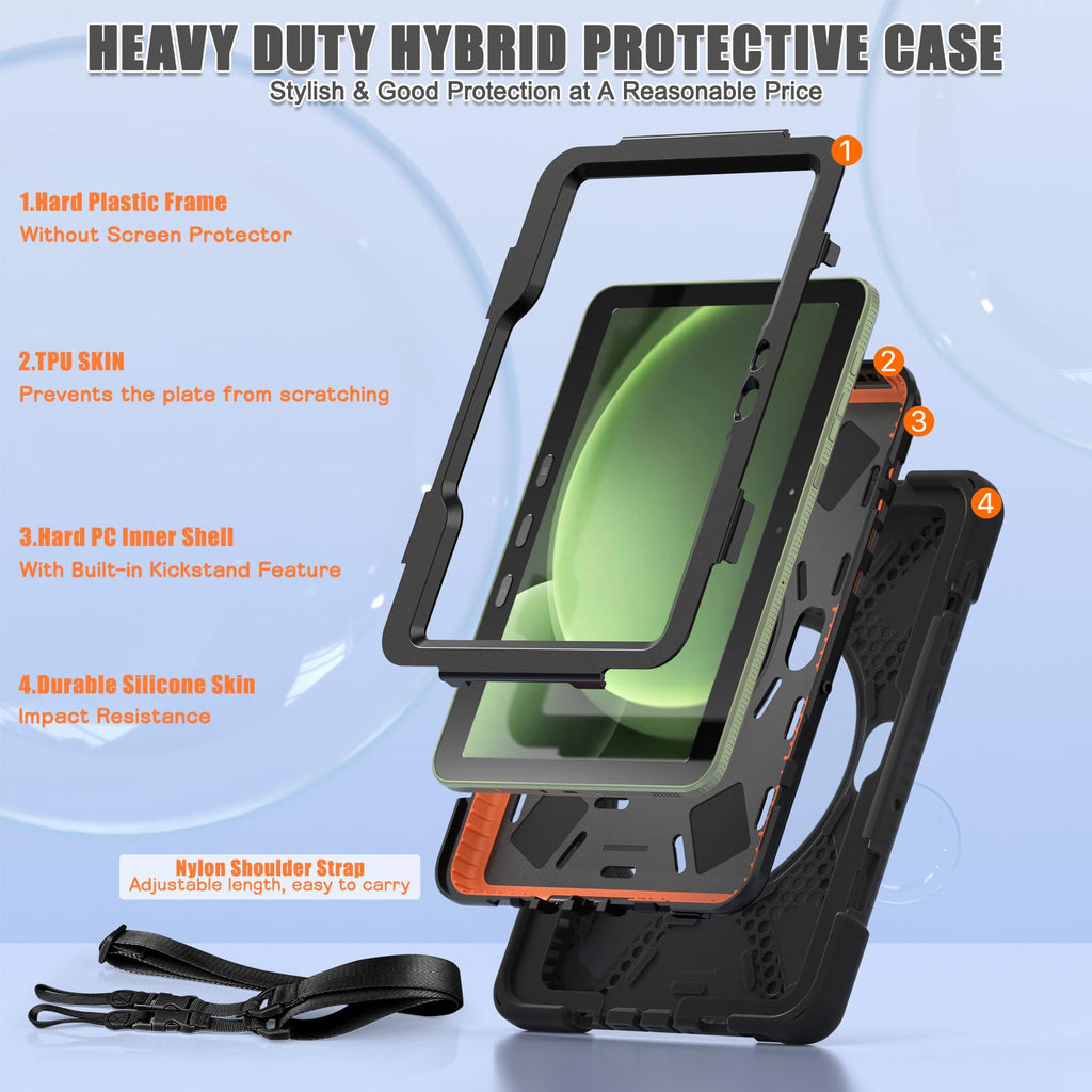 Samsung Galaxy Tab Active5/Active 3 8.0 Case, with 360 Stand, Handle Hand Strap & Shoulder Strap for Galaxy Tab Active5 8" 2024 X300/X307, Active3 8" 2020 T570/T575/T577 (Black)