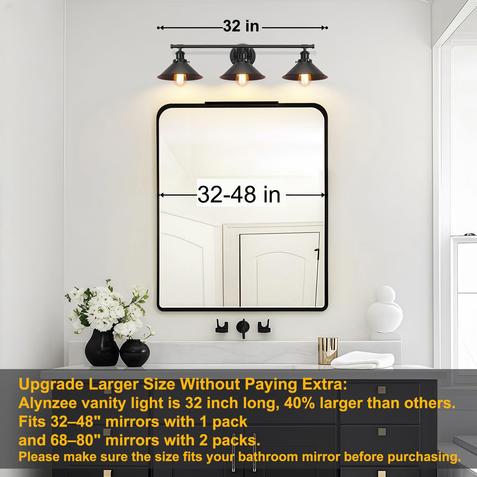 Black Bathroom Light Fixture 2-Light Matte Black Farmhouse Vanity Lights for Bathroom Light Fixtures, 20" Rustic Industrial Wall Sconce Vanity Lighting Fixtures over Mirror Kitchen Cabin Workshop Cafe