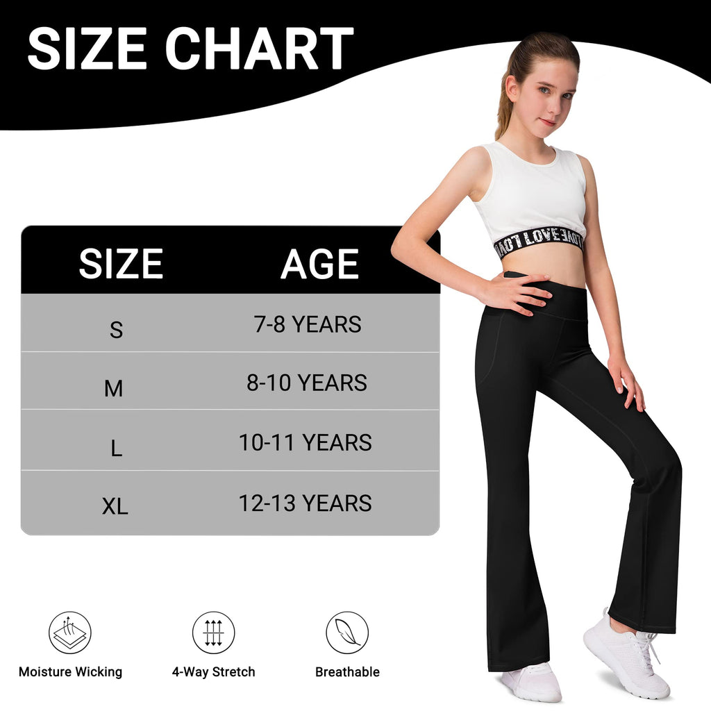 AENLLEY Girl Yoga Flare Wide Leg Tummy Control Stretchy Pants for Causal with Pockets 3 Pack