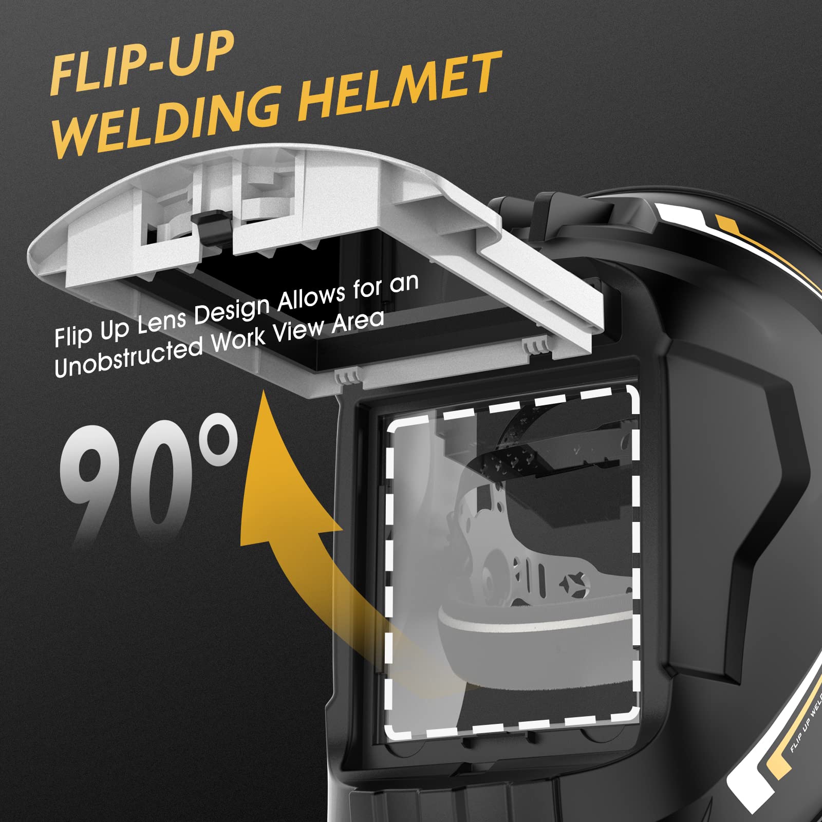 TOOLIOM Flip Up Welding Helmet 3.64 x 1.67 inch Auto Darkening Clamshell Welding Mask True Color Lift Front Welding Hood