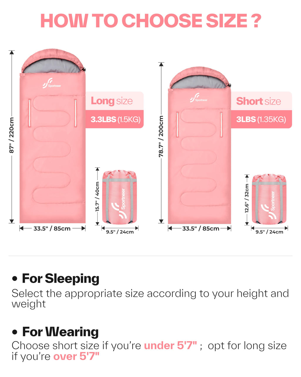 Sportneer Wearable Sleeping Bag for Adults & Kids – Walkable with Arm Zippers, Warm Weather & Cold Waterproof, Compact for Camping, Stadiums, Travel, Backpacking & Car Use