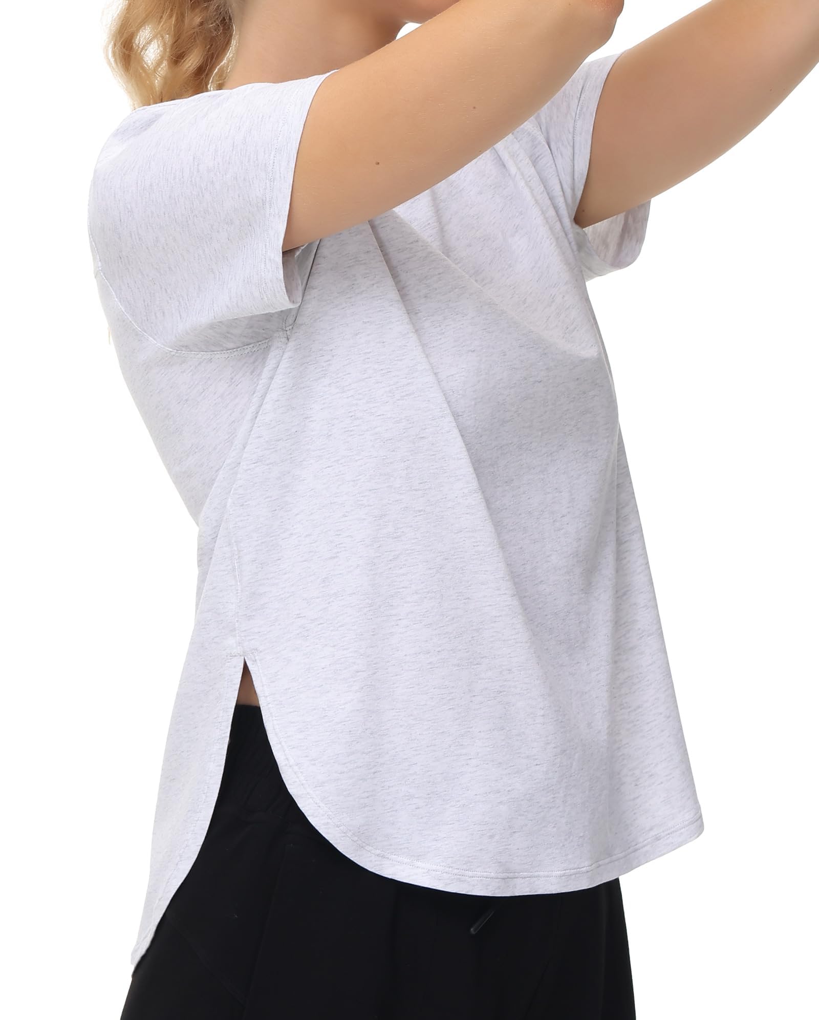 THE GYM PEOPLE Women's Workout T-Shirts Loose Fit Short Sleeve Cotton Running Basic Tee Tops with Split Hem