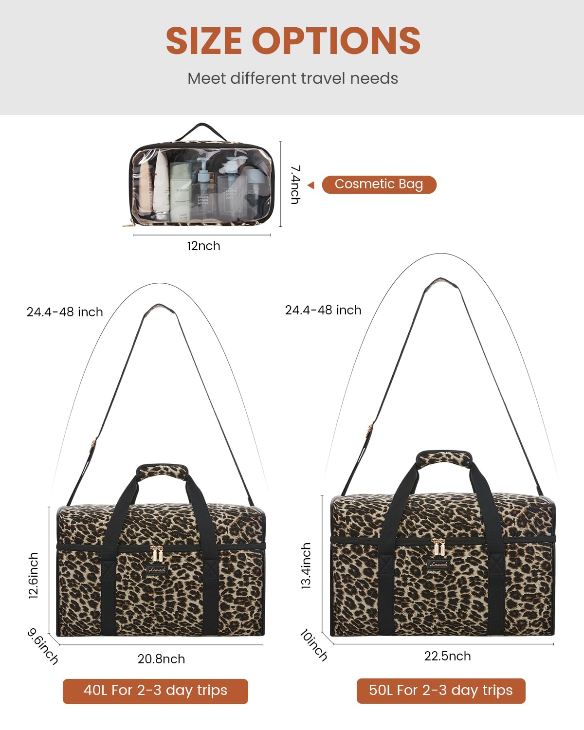 LOVEVOOK Travel Duffle Bag - Weekender & Overnight Bag with Toiletry & Wet Pocket, Carry-On Size, 3pc Set