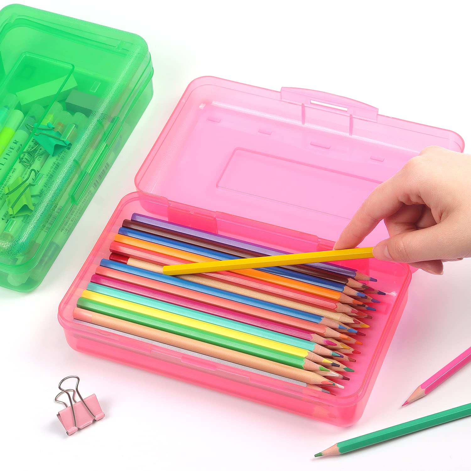 Tamaki 1 Pack Plastic Pencil Box Large Capacity Pencil Boxes Clear Boxes with Snap-tight Lid Stackable Design and Stylish Office Supplies Storage Organizer Box, Black