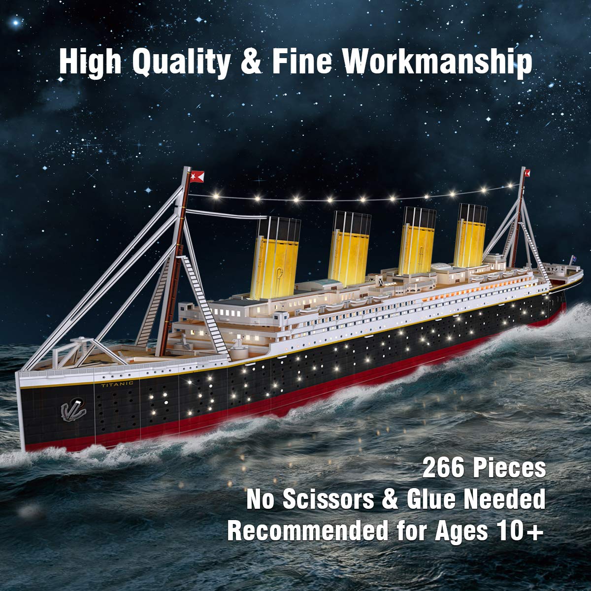 CubicFun 3D Puzzles for Adults - Led Pirate Ship Queen Anne's Revenge - Large 27'' Sailboat Puzzles - Desk Decor, Anniversary Teacher Appreciation Gifts High School Graduation Gifts