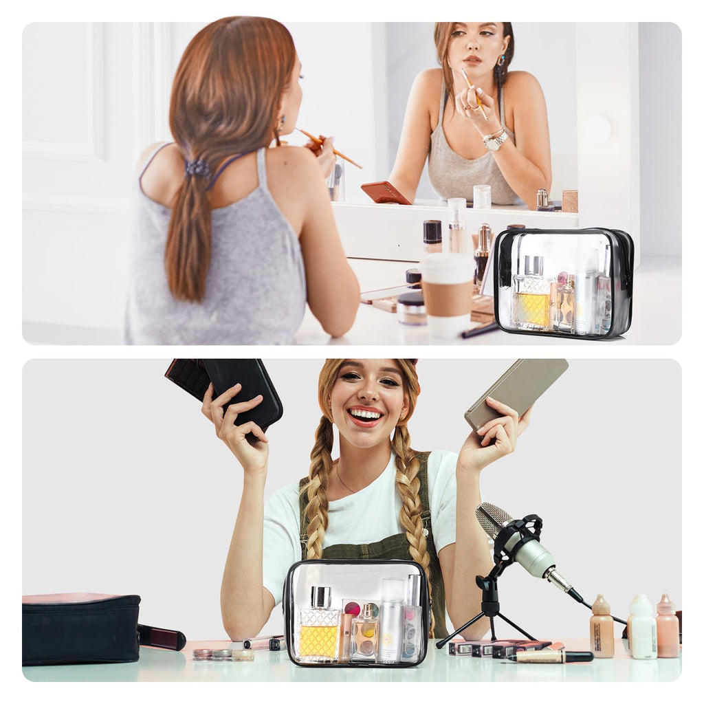 Weewooday 12 Pieces Clear Makeup Bags Cosmetic Storage Bags PVC Zipper Pouches Travel Waterproof Makeup Plastic Case for Women Organizing Toiletries Traveling Bathroom(Medium,Black)