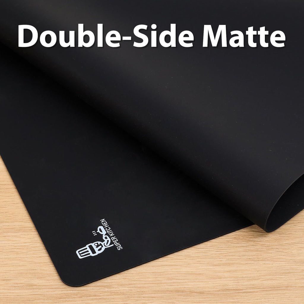 Thick Silicone Counter Mat Large 23.4"by15.6", Heat Resistant Mat for Kitchen Table/Countertop Protector/Non Stick Pastry Baking Placemats, Silicone Pad for Crafts Kids, Super Kitchen Black