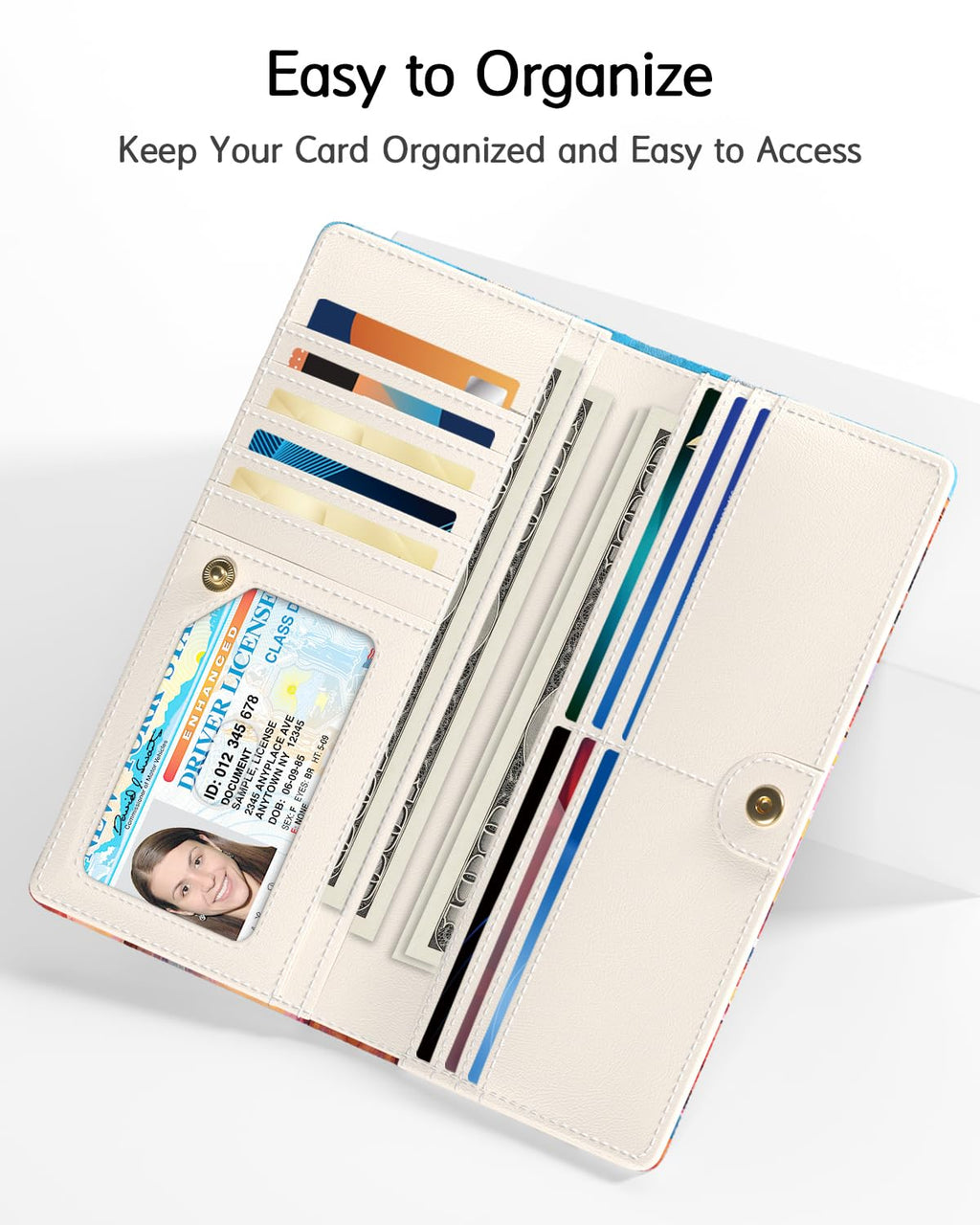 Nipichsha Womens Wallet, RFID Slim Wallets for Women, Thin Ladies Credit Card Holder Purse, Cute Leather Bifold Clutch Billfold with 11 Card Slots & ID Window, Abstract Boho Leaf