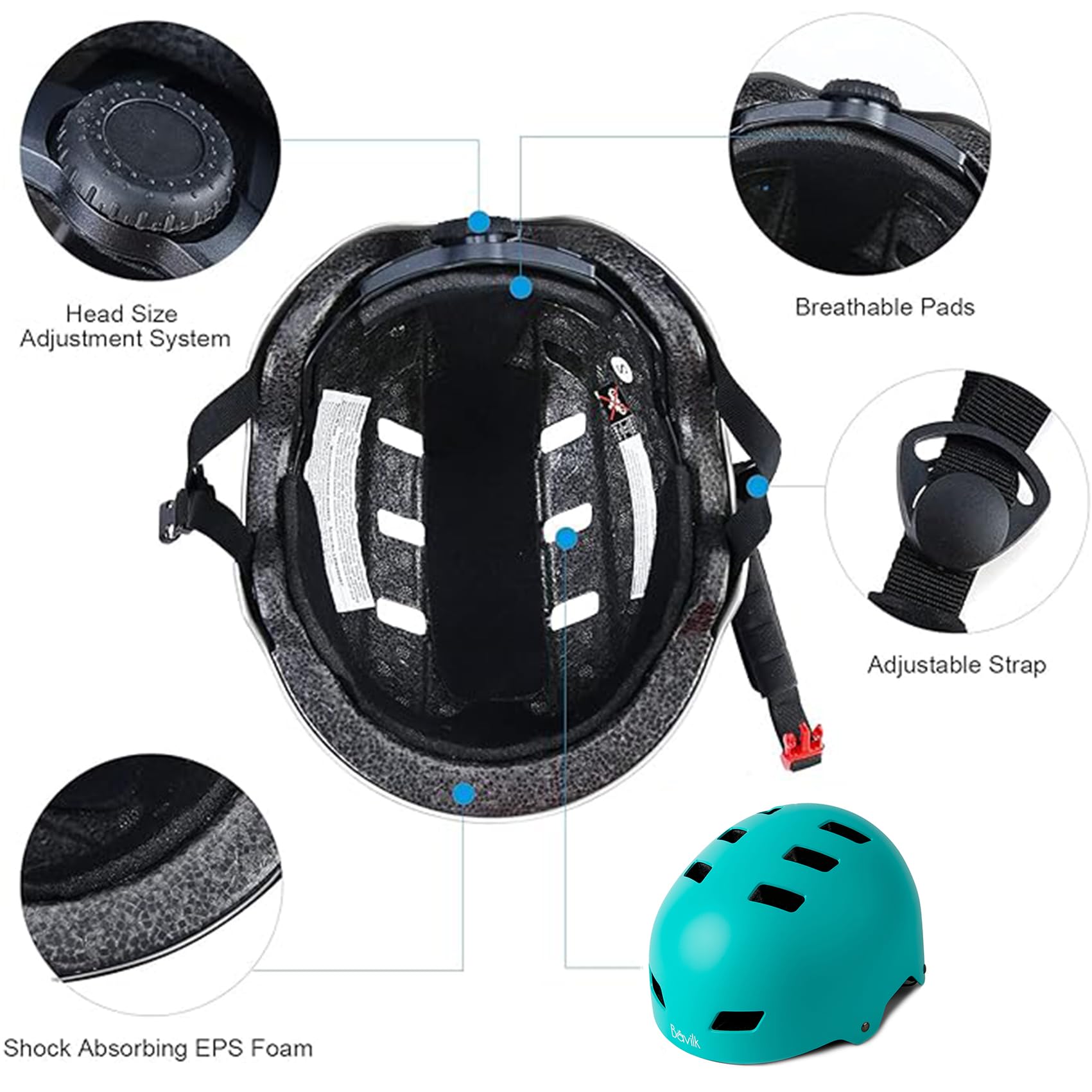 Bike Helmet 3 Sizes for Teenager Kids Youth Adults,Bavilk Skateboard Helmet Adjustable Multi-Sport Bicycle Cycling Scooter Roller Skate Inline Skating Rollerblading for Girls Boys Women Men Teen